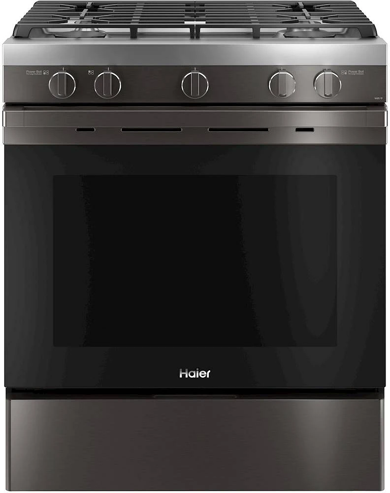 Haier - 5.6 Cu. Ft. Slide-In Gas Convection Range with Self-Steam Cleaning and No-Preheat Air Fry - Black Stainless Steel