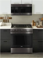 Haier - 5.6 Cu. Ft. Slide-In Gas Convection Range with Self-Steam Cleaning and No-Preheat Air Fry - Black Stainless Steel