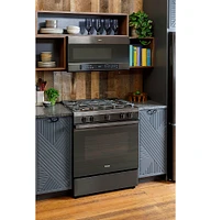Haier - 5.6 Cu. Ft. Slide-In Gas Convection Range with Self-Steam Cleaning and No-Preheat Air Fry - Black Stainless Steel