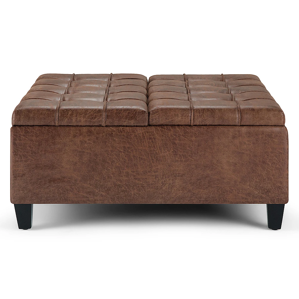 Simpli Home - Harrison 36 inch Wide Transitional Square Coffee Table Storage Ottoman in Faux Leather