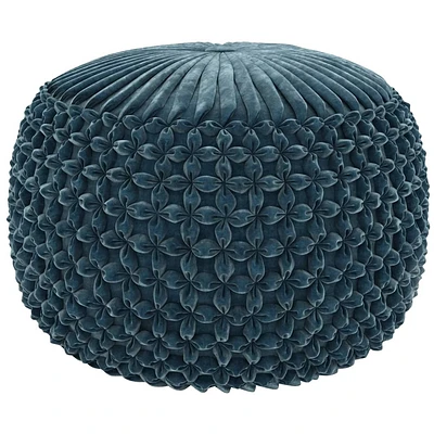 Simpli Home - Renee Round Transitional Velvet/Polystyrene Pouf - Teal