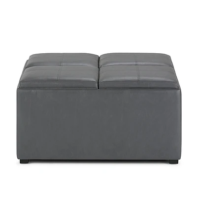 Simpli Home - Avalon 35 inch Wide Contemporary Square Coffee Table Storage Ottoman - Stone Gray