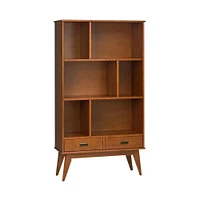 Simpli Home - Draper Mid-Century Modern Solid Hardwood 6-Shelf 2-Drawer Bookcase