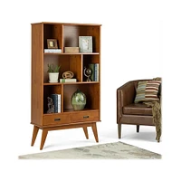 Simpli Home - Draper Mid-Century Modern Solid Hardwood 6-Shelf 2-Drawer Bookcase