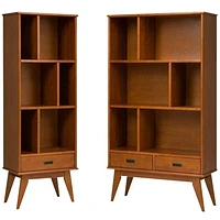 Simpli Home - Draper Mid-Century Modern Solid Hardwood 6-Shelf 2-Drawer Bookcase