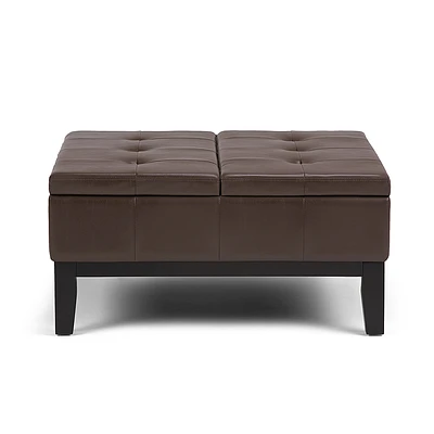 Simpli Home - Dover 36 inch Wide Contemporary Square Coffee Table Storage Ottoman - Chocolate Brown