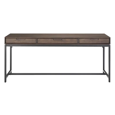 Simpli Home - Banting Rectangular Mid-Century Modern Industrial Solid Rubberwood 3-Drawer Table - Walnut Brown