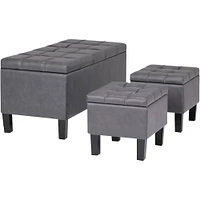 Simpli Home - Dover Rectangular Contemporary Faux Leather Storage Ottoman (Set of 3) - Stone Gray