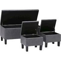 Simpli Home - Dover Rectangular Contemporary Faux Leather Storage Ottoman (Set of 3) - Stone Gray