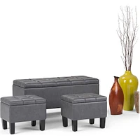 Simpli Home - Dover Rectangular Contemporary Faux Leather Storage Ottoman (Set of 3) - Stone Gray