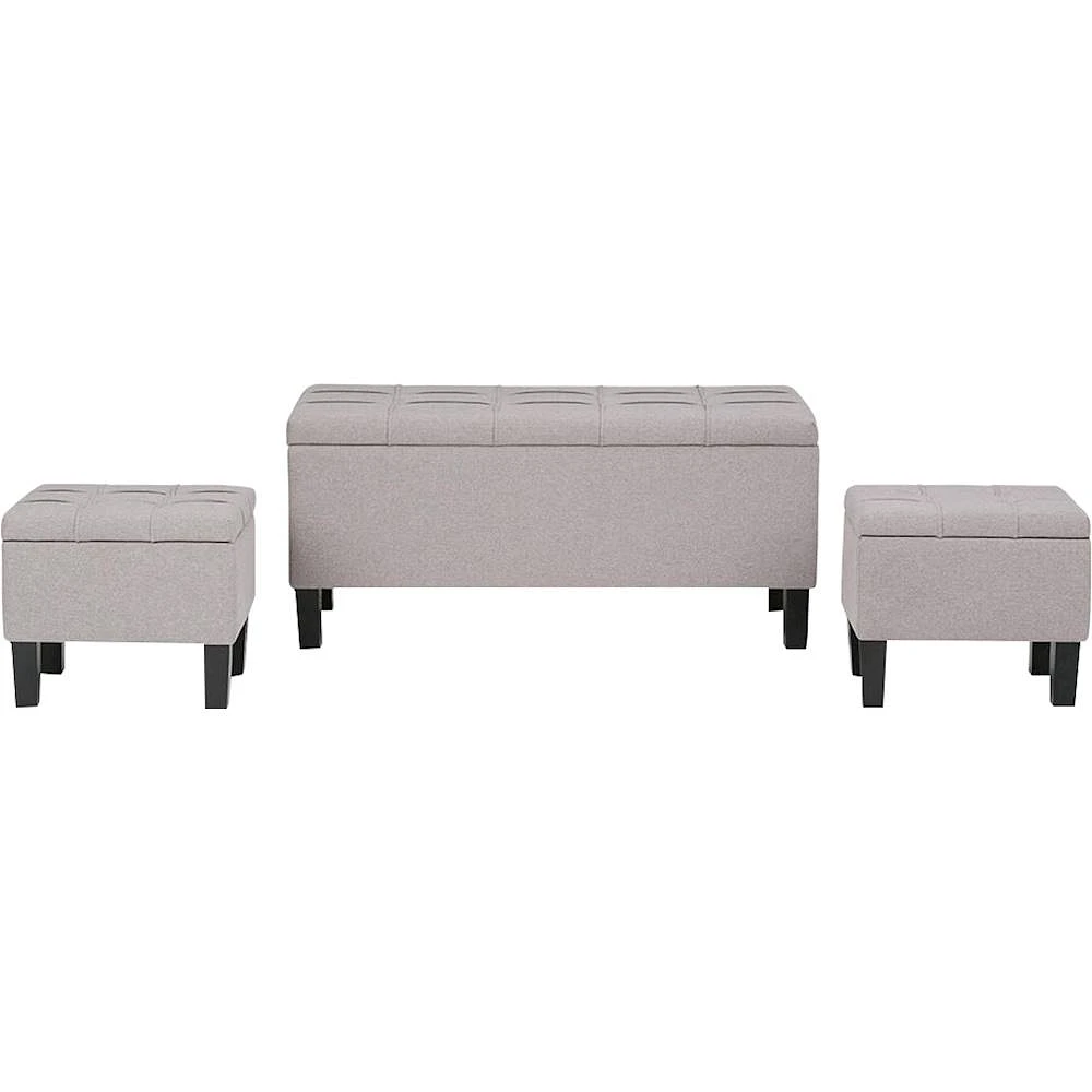 Simpli Home - Dover Rectangular Contemporary Fabric Storage Ottoman (Set of 3) - Cloud Gray