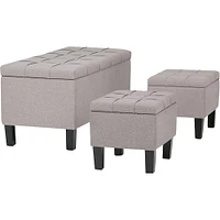 Simpli Home - Dover Rectangular Contemporary Fabric Storage Ottoman (Set of 3) - Cloud Gray