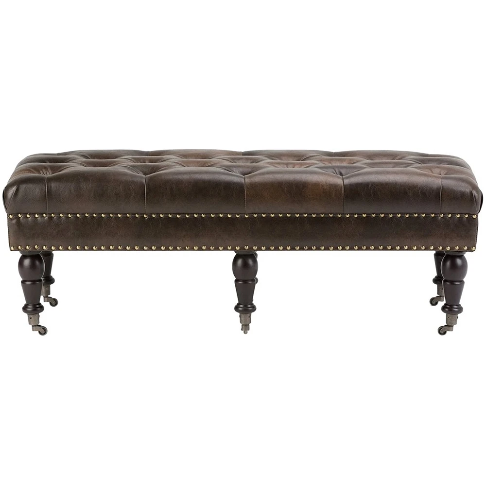 Simpli Home - Henley Traditional Bonded Leather Bench Ottoman - Distressed Brown