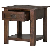 Simpli Home - Monroe Square Rustic Contemporary Solid Acacia Wood 1-Drawer End Side Table - Distressed Charcoal Brown