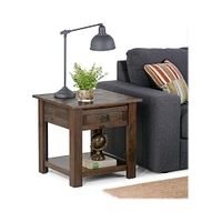 Simpli Home - Monroe Square Rustic Contemporary Solid Acacia Wood 1-Drawer End Side Table - Distressed Charcoal Brown