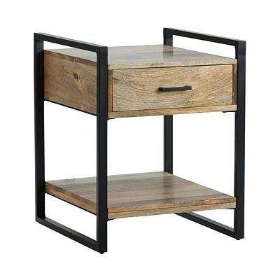 Simpli Home - Riverside Rectangular Industrial Solid Mango Wood 1-Drawer Side Table - Natural