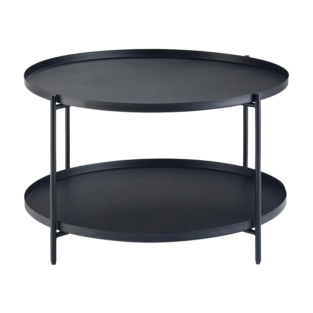 Simpli Home - Monet Round Modern Industrial Metal Coffee Table - Black