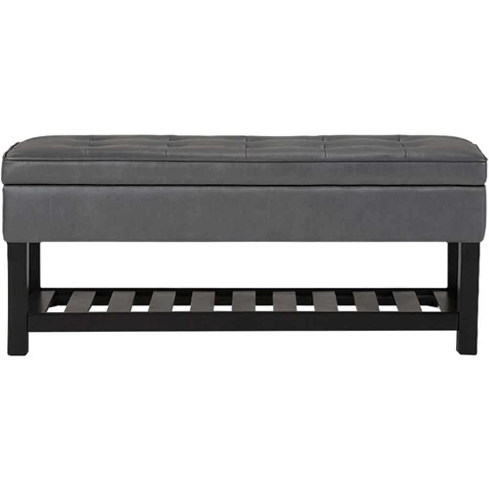 Simpli Home - Cosmopolitan Rectangular Traditional Wood/Plywood Bench Ottoman With Inner Storage - Stone Gray