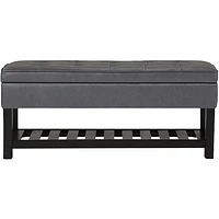 Simpli Home - Cosmopolitan Rectangular Traditional Wood/Plywood Bench Ottoman With Inner Storage - Stone Gray