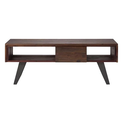 Simpli Home - Lowry Rectangular Modern Industrial Solid Acacia Wood 2-Drawer Coffee Table - Distressed Charcoal Brown