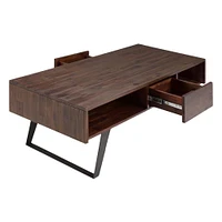 Simpli Home - Lowry Rectangular Modern Industrial Solid Acacia Wood 2-Drawer Coffee Table - Distressed Charcoal Brown