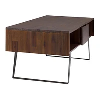 Simpli Home - Lowry Rectangular Modern Industrial Solid Acacia Wood 2-Drawer Coffee Table - Distressed Charcoal Brown