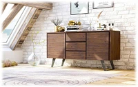 Simpli Home - Lowry Solid Acacia Wood and Metal 3-Drawer Sideboard Buffet - Distressed Charcoal Brown