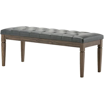 Simpli Home - Waverly Rectangular Traditional Faux Leather/Pine Wood Bench Ottoman - Slate Gray