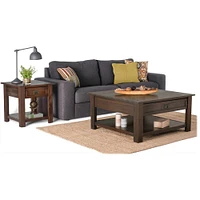 Simpli Home - Monroe Square Rustic Contemporary Solid Acacia Wood 2-Drawer Coffee Table - Distressed Charcoal Brown