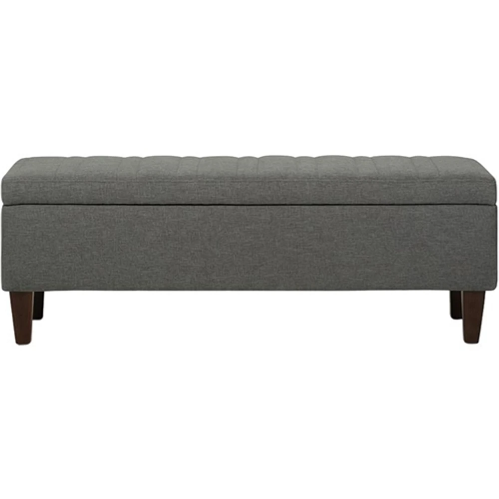 Simpli Home - Monroe Rectangular Contemporary Faux Leather/Pine Wood Ottoman With Inner Storage - Slate Gray