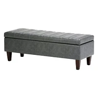 Simpli Home - Monroe Rectangular Contemporary Faux Leather/Pine Wood Ottoman With Inner Storage - Slate Gray