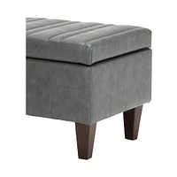 Simpli Home - Monroe Rectangular Contemporary Faux Leather/Pine Wood Ottoman With Inner Storage - Slate Gray