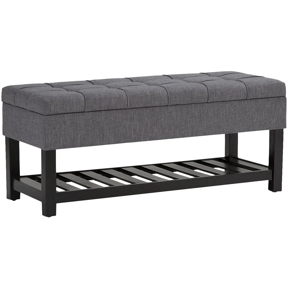 Simpli Home - Saxon Rectangular Traditional Wood/Engineered Wood Bench Ottoman With Inner Storage - Slate Gray