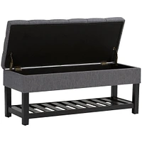 Simpli Home - Saxon Rectangular Traditional Wood/Engineered Wood Bench Ottoman With Inner Storage - Slate Gray