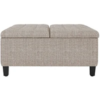 Simpli Home - Harrison 36 inch Wide Transitional Square Coffee Table Storage Ottoman in Tweed Look Fabric