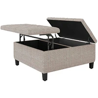 Simpli Home - Harrison 36 inch Wide Transitional Square Coffee Table Storage Ottoman in Tweed Look Fabric