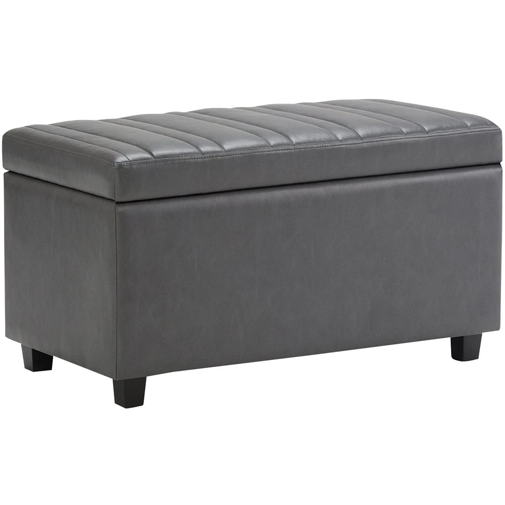 Simpli Home - Darcy Rectangular Traditional Wood/Polyurethane Faux Leather Bench Ottoman With Inner Storage - Stone Gray