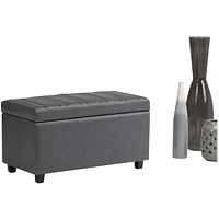 Simpli Home - Darcy Rectangular Traditional Wood/Polyurethane Faux Leather Bench Ottoman With Inner Storage - Stone Gray