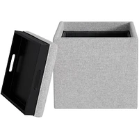 Simpli Home - Rockwood Square Contemporary Wood/Foam Ottoman With Inner Storage - Gray Cloud