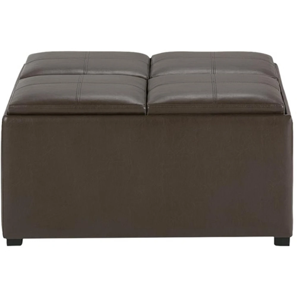 Simpli Home - Avalon Square Contemporary Polyurethane Faux Leather Storage Ottoman - Chocolate Brown