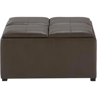 Simpli Home - Avalon Square Contemporary Polyurethane Faux Leather Storage Ottoman - Chocolate Brown