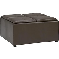 Simpli Home - Avalon Square Contemporary Polyurethane Faux Leather Storage Ottoman - Chocolate Brown