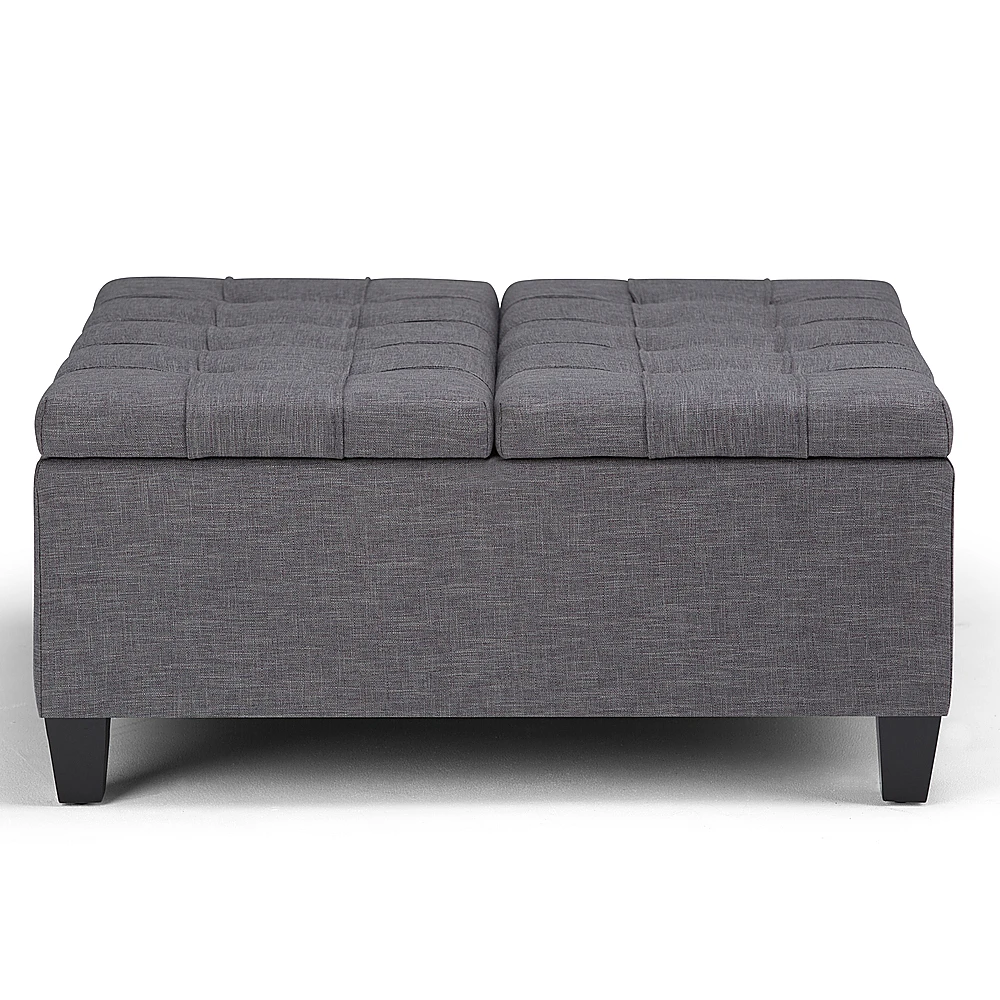 Simpli Home - Harrison 36 inch Wide Transitional Square Coffee Table Storage Ottoman in Linen Look Fabric