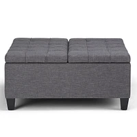 Simpli Home - Harrison 36 inch Wide Transitional Square Coffee Table Storage Ottoman in Linen Look Fabric