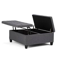 Simpli Home - Harrison 36 inch Wide Transitional Square Coffee Table Storage Ottoman in Linen Look Fabric