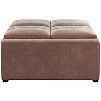 Simpli Home - Avalon Square Contemporary Faux Air Leather Storage Ottoman - Distressed Umber Brown