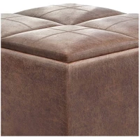 Simpli Home - Avalon Square Contemporary Faux Air Leather Storage Ottoman - Distressed Umber Brown