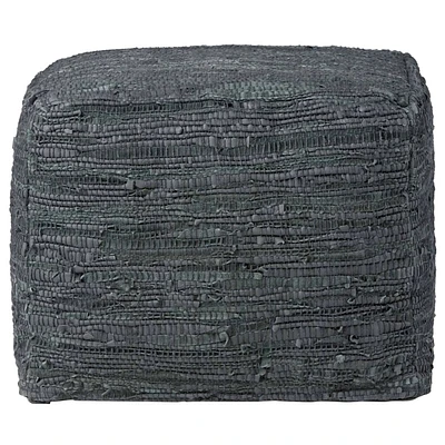 Simpli Home - Fredrik Square Transitional Cotton/Woven Leather Pouf - Gray