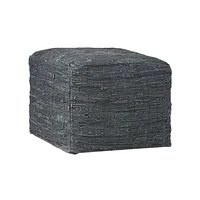 Simpli Home - Fredrik Square Transitional Cotton/Woven Leather Pouf - Gray