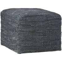 Simpli Home - Fredrik Square Transitional Cotton/Woven Leather Pouf - Gray